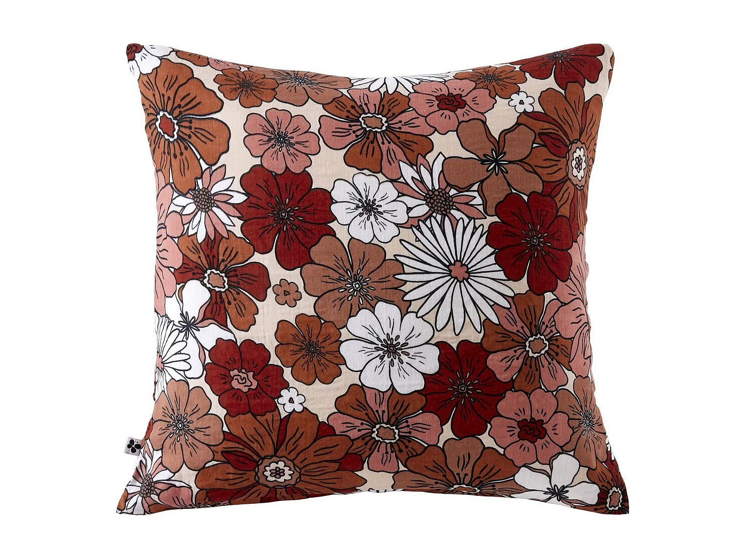 Taie d'oreiller 60x60cm gaze de coton imprimé Floral coloris terracotta - ANASTASIA