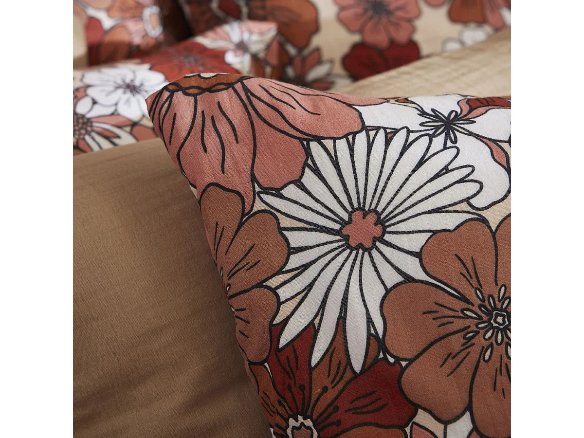 Taie d'oreiller 60x60cm gaze de coton imprimé Floral coloris terracotta - ANASTASIA