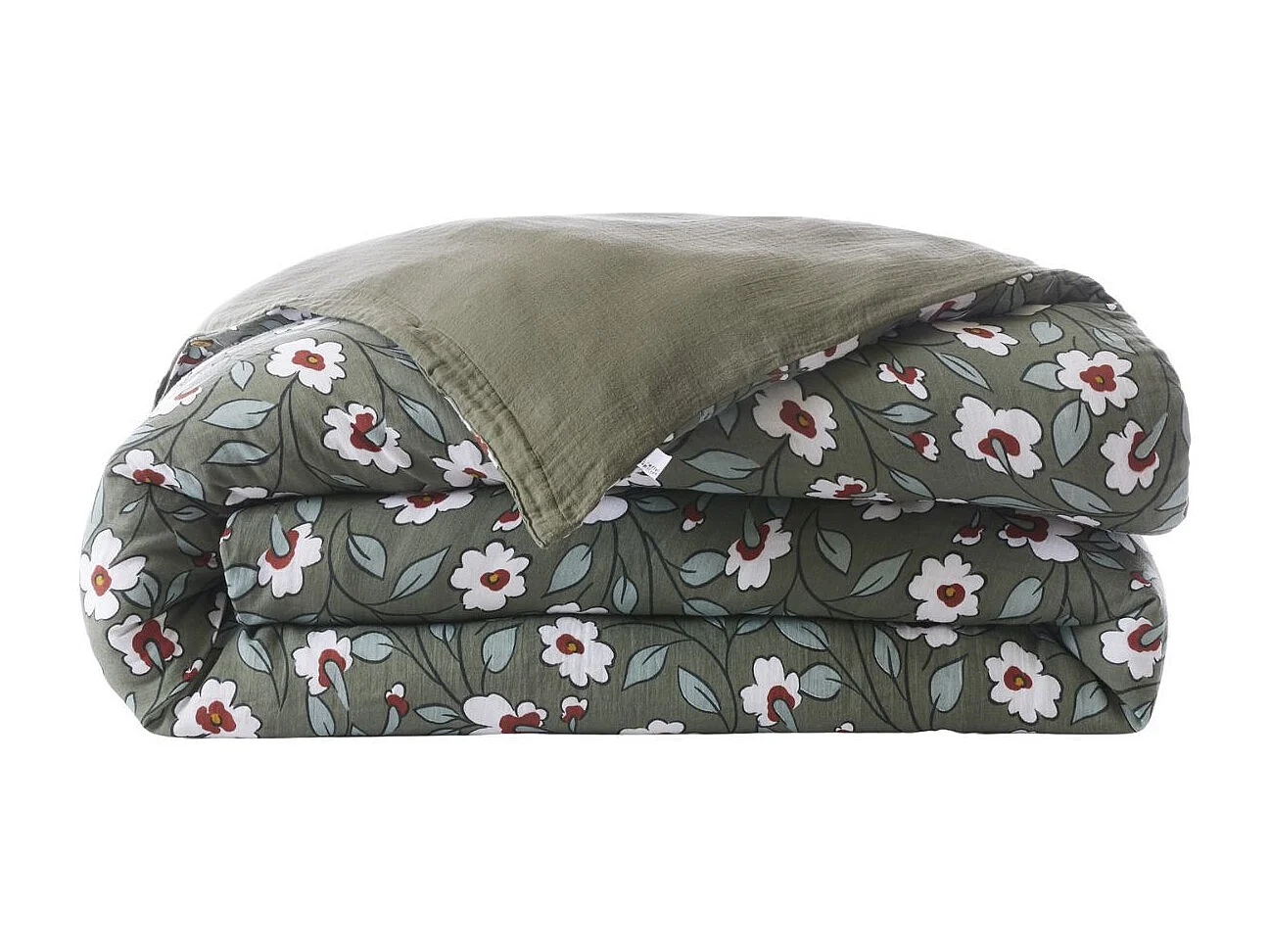 Housse de couette 240x220cm gaze de coton imprimé Floral coloris vert - FLORIANE