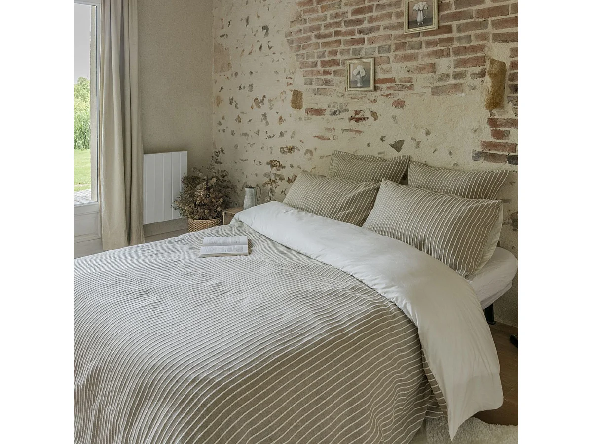 Housse de couette 240x220cm coton tissage texturé coloris beige et blanc - TIMEA