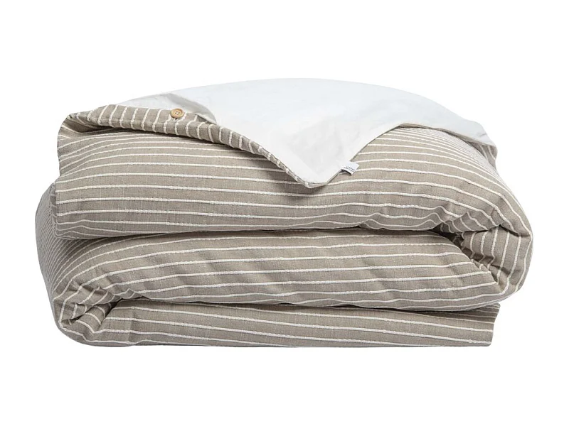 Housse de couette 240x220cm coton tissage texturé coloris beige et blanc - TIMEA