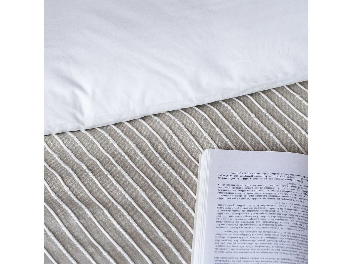 Housse de couette 260x240cm coton tissage texturé coloris beige et blanc - TIMEA