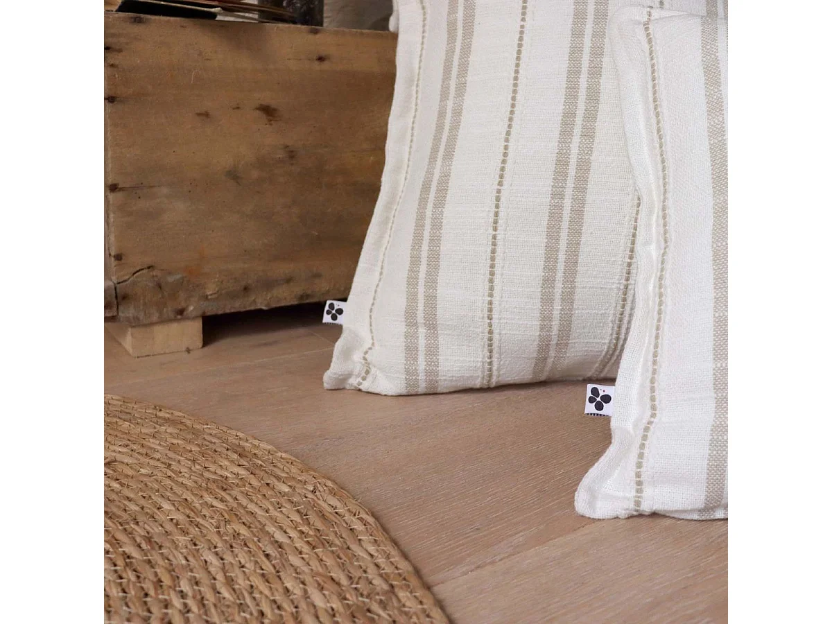 Taie d'oreiller 60x60cm coton tissage texturé coloris blanc rayé beige - TITOUAN
