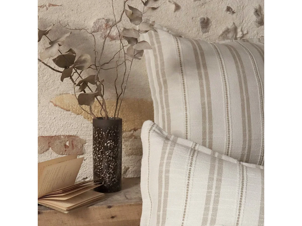 Taie d'oreiller 50x70cm coton tissage texturé coloris blanc rayé beige - TITOUAN