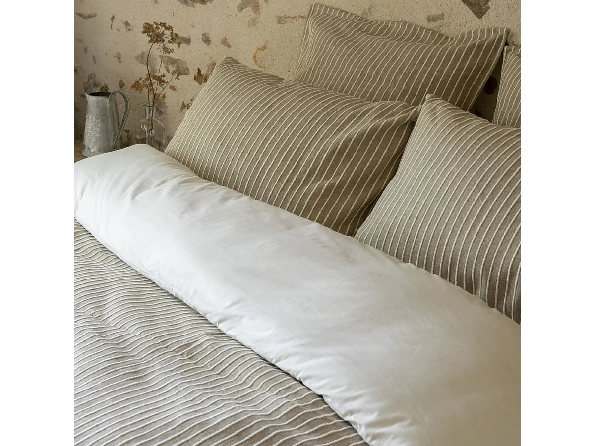 Taie d'oreiller 60x60cm coton tissage texturé coloris beige et blanc - TIMEA