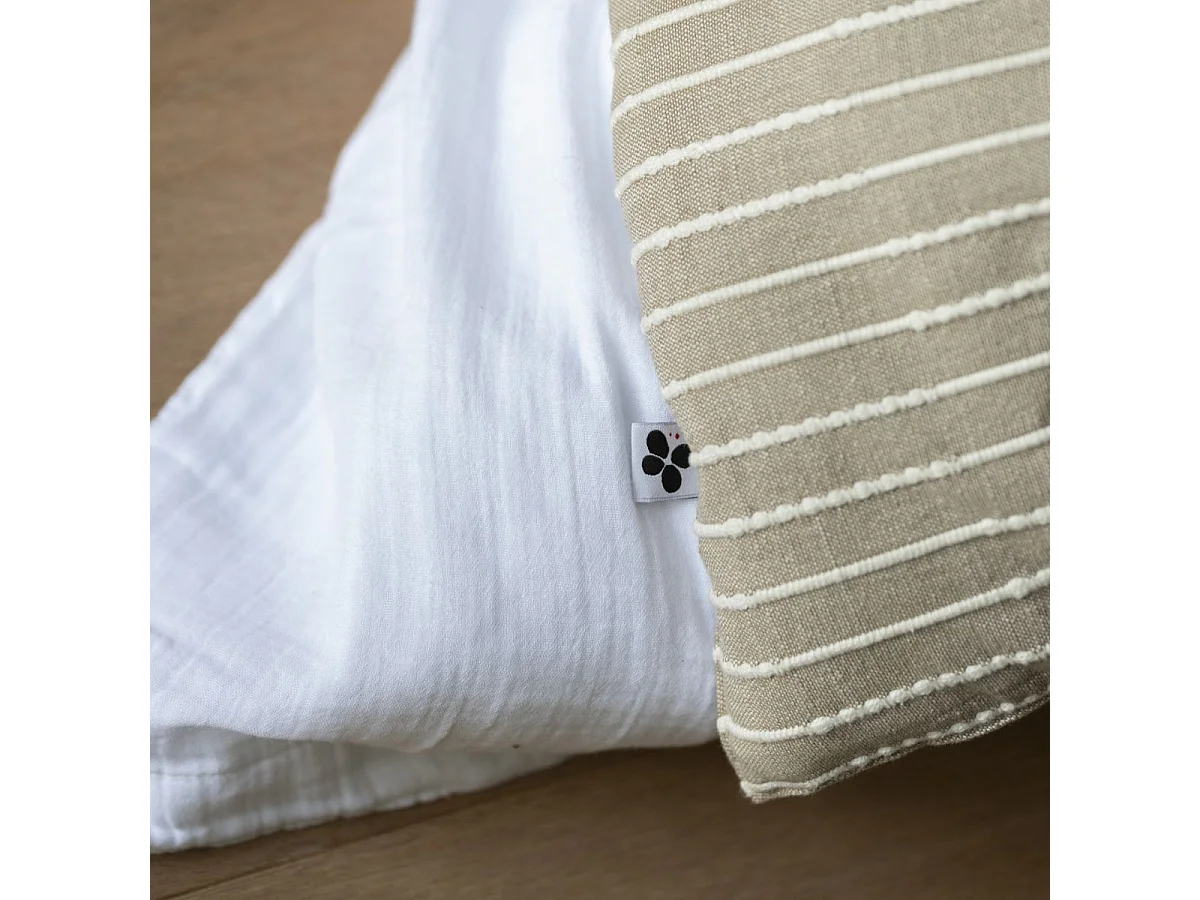 Taie d'oreiller 60x60cm coton tissage texturé coloris beige et blanc - TIMEA