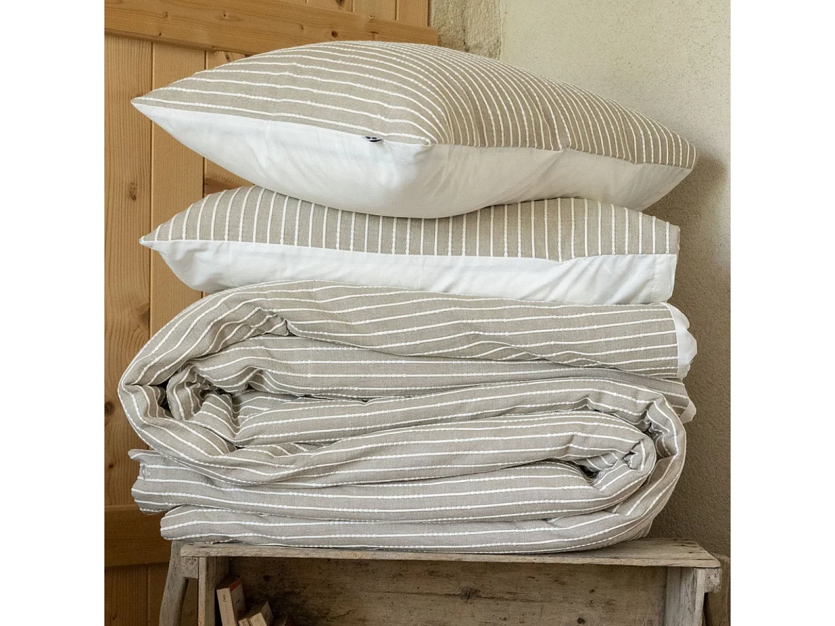 Taie d'oreiller 60x60cm coton tissage texturé coloris beige et blanc - TIMEA