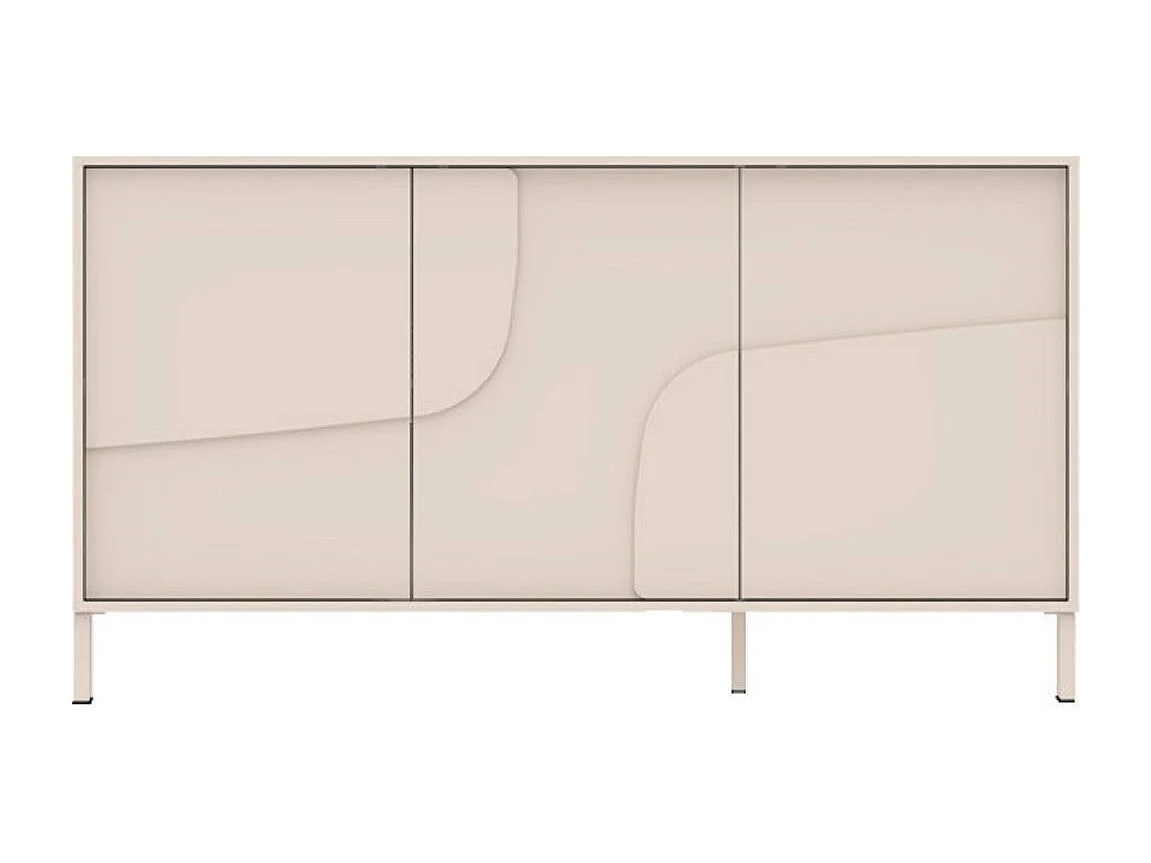 Buffet 3 portes laqué beige façade relief piètement métal - EGERIE