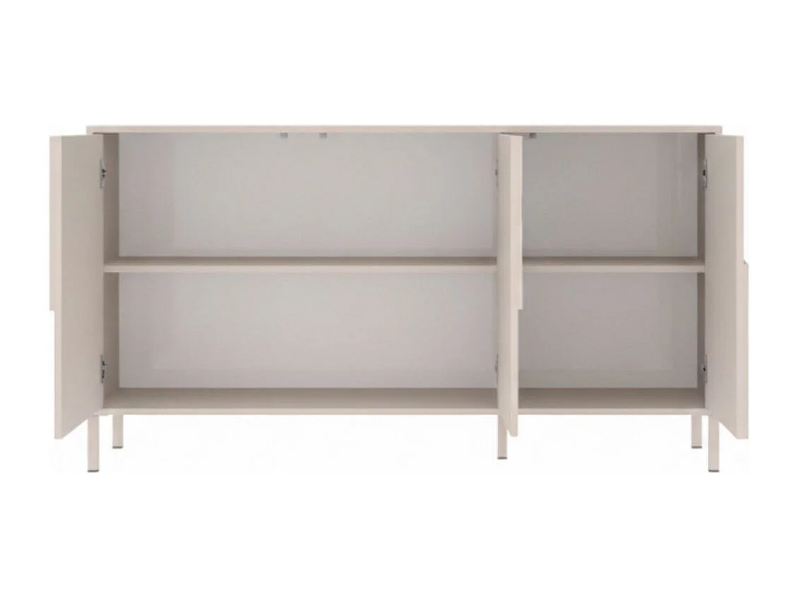 Buffet 3 portes laqué beige façade relief piètement métal - EGERIE