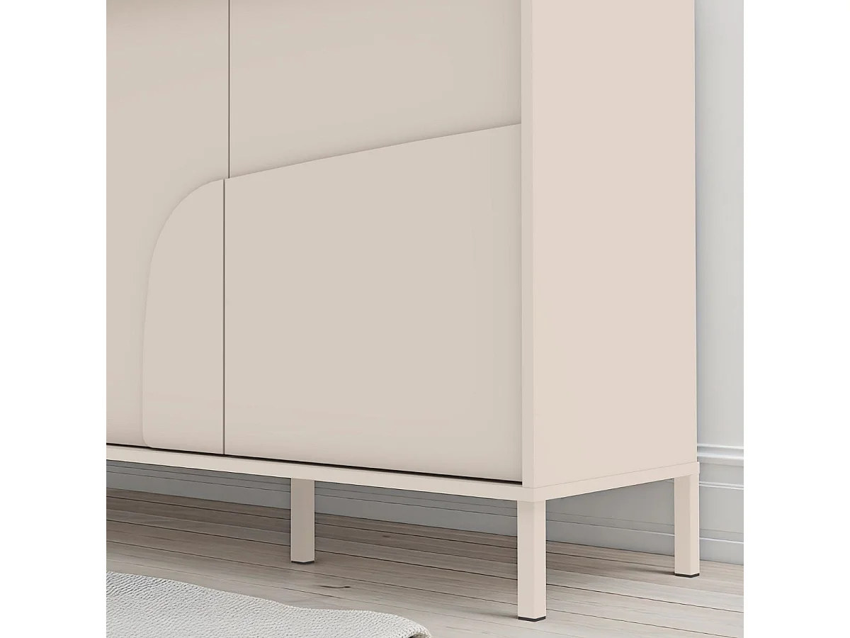 Buffet 3 portes laqué beige façade relief piètement métal - EGERIE