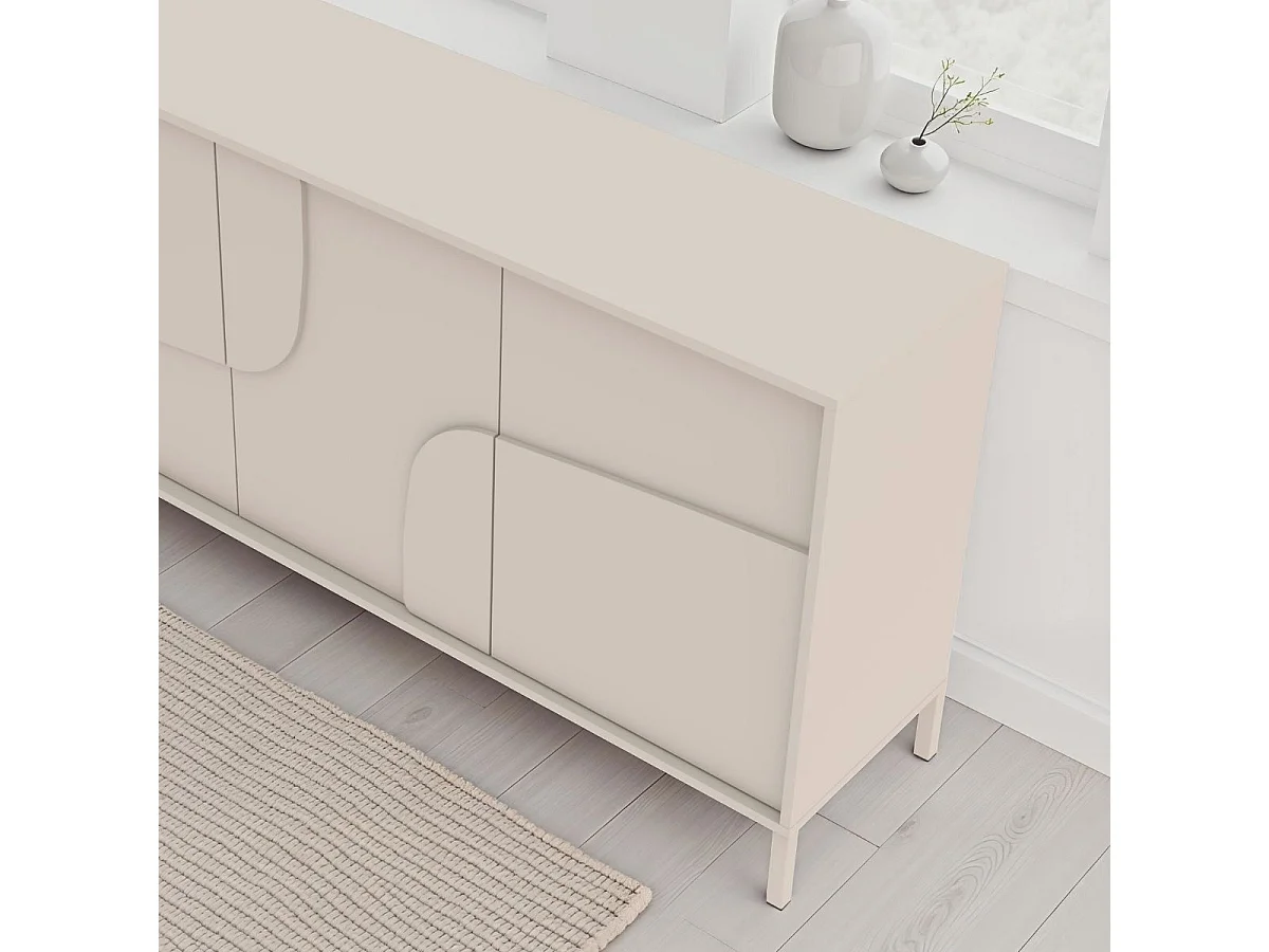 Buffet 3 portes laqué beige façade relief piètement métal - EGERIE