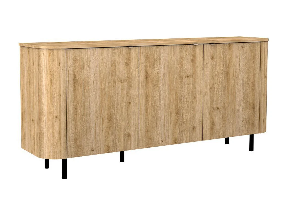 Buffet 3 portes aspect bois finition Cadiz design coins arrondis pieds métal noir - VIVARINI