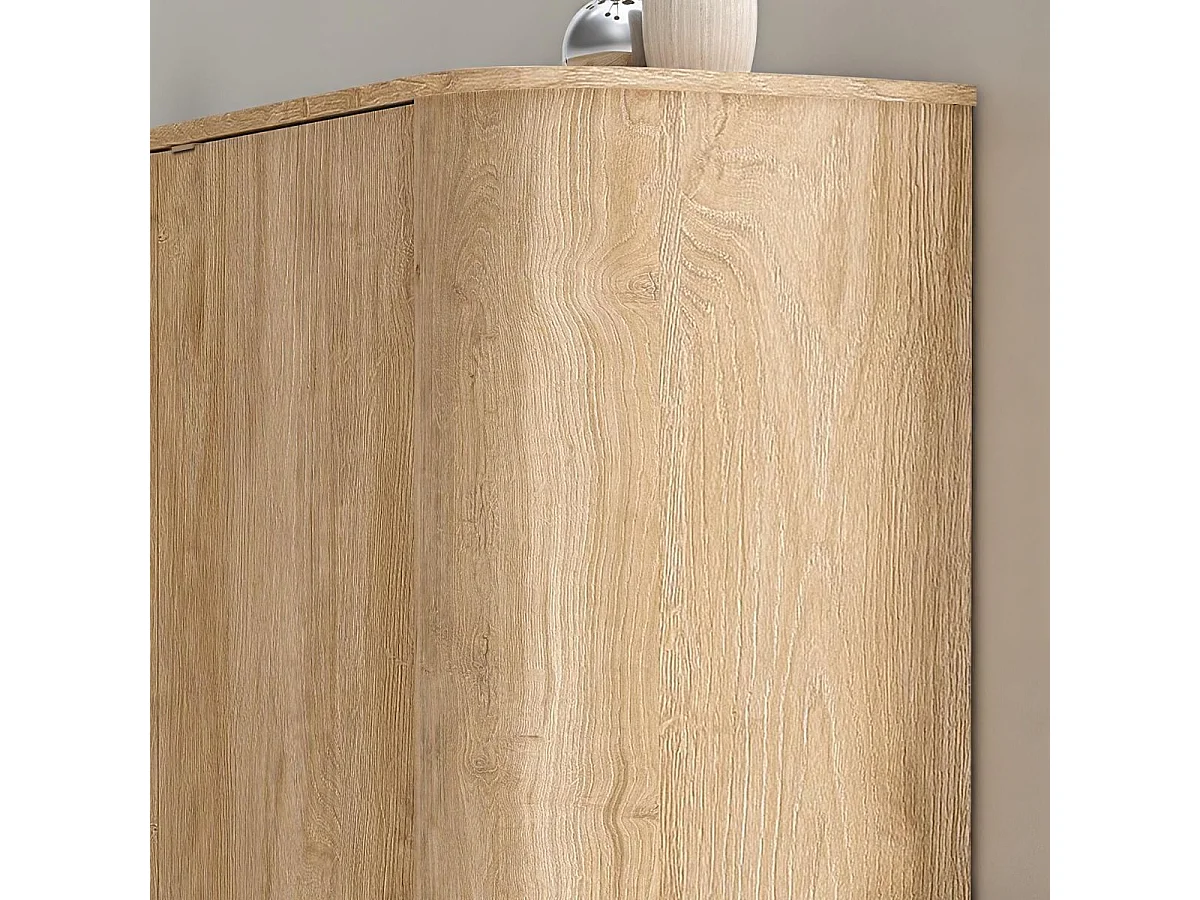 Buffet 3 portes aspect bois finition Cadiz design coins arrondis pieds métal noir - VIVARINI