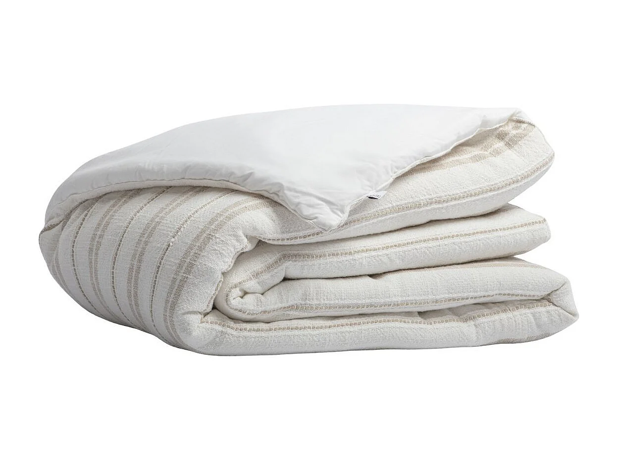 Chemin de lit 90x200cm coton tissage texturé coloris blanc rayé beige - TITOUAN