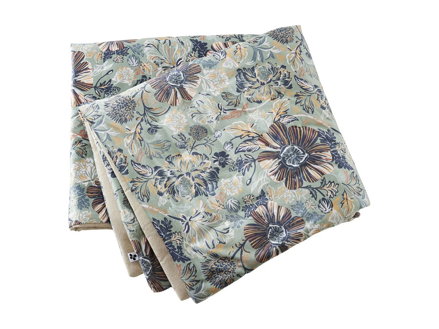 Chemin de lit 90x200cm velours imprimé floral coloris vert céladon - ISABEL