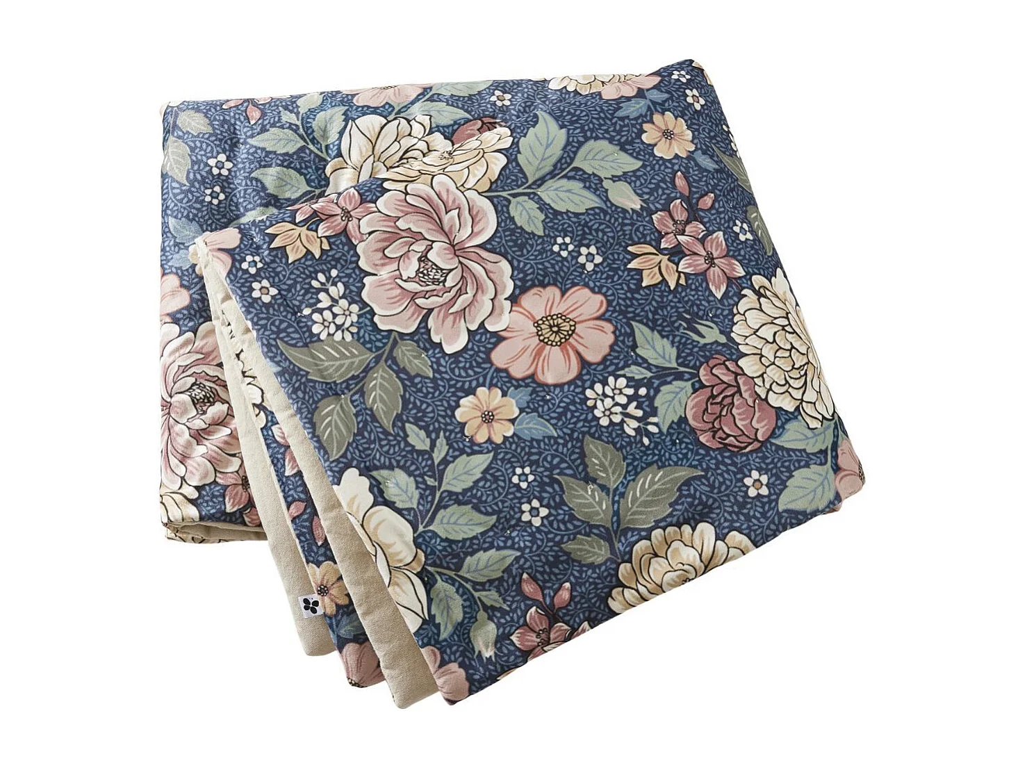Chemin de lit 90x200cm velours imprimé floral coloris bleu - FAUSTINE