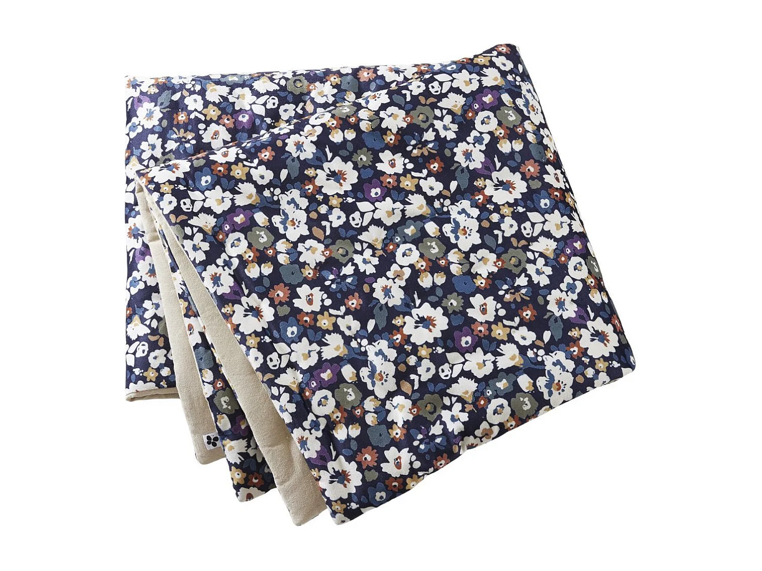 Chemin de lit 90x200cm velours imprimé petites fleurs coloris bleu marine - CORINNE