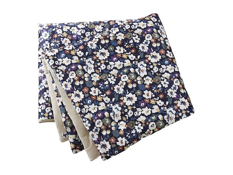 Chemin de lit 90x200cm velours imprimé petites fleurs coloris bleu marine - CORINNE