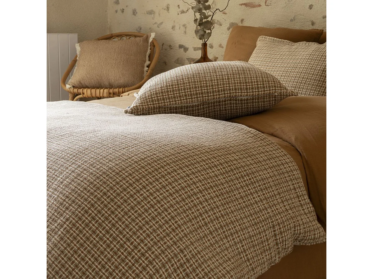 Chemin de lit 90x200cm coton tissage texturé coloris beige et blanc - ANTOINE