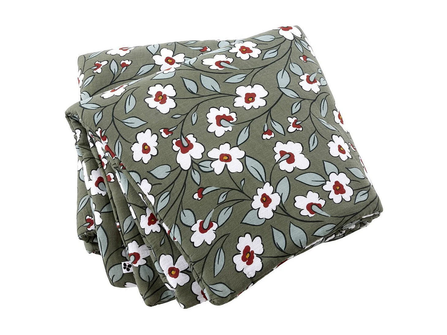 Chemin de lit 90x200cm gaze de coton imprimé Floral coloris vert - FLORIANE