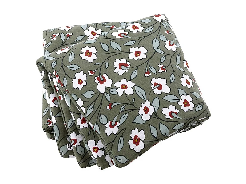 Chemin de lit 90x200cm gaze de coton imprimé Floral coloris vert - FLORIANE