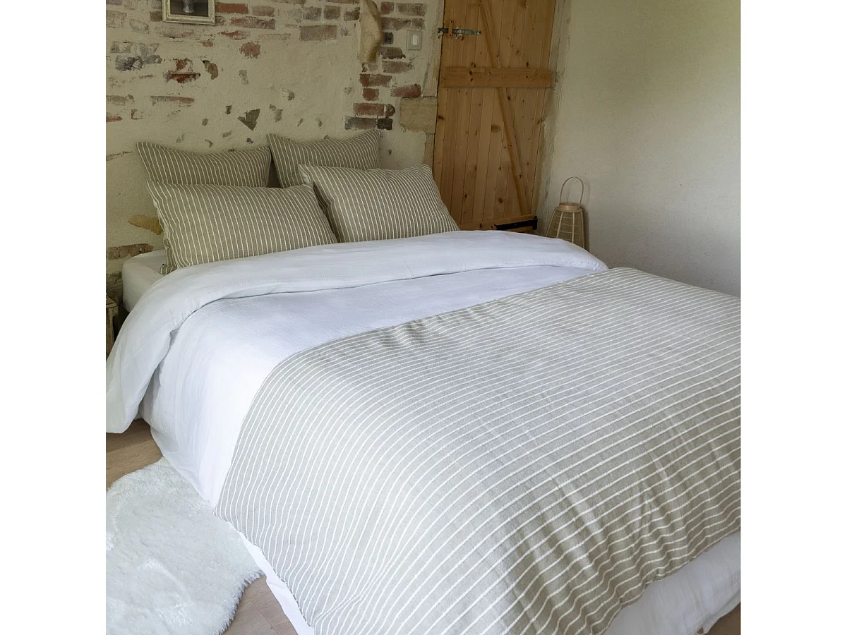 Chemin de lit 90x200cm coton tissage texturé coloris beige et blanc - TIMEA