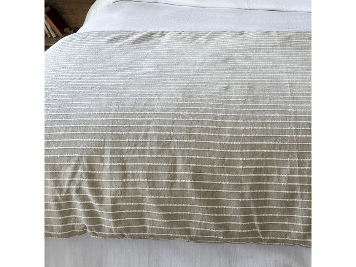 Chemin de lit 90x200cm coton tissage texturé coloris beige et blanc - TIMEA