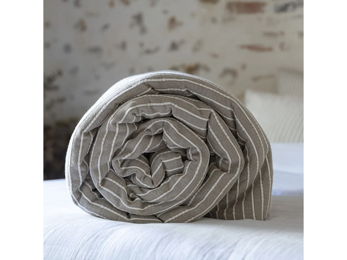 Chemin de lit 90x200cm coton tissage texturé coloris beige et blanc - TIMEA