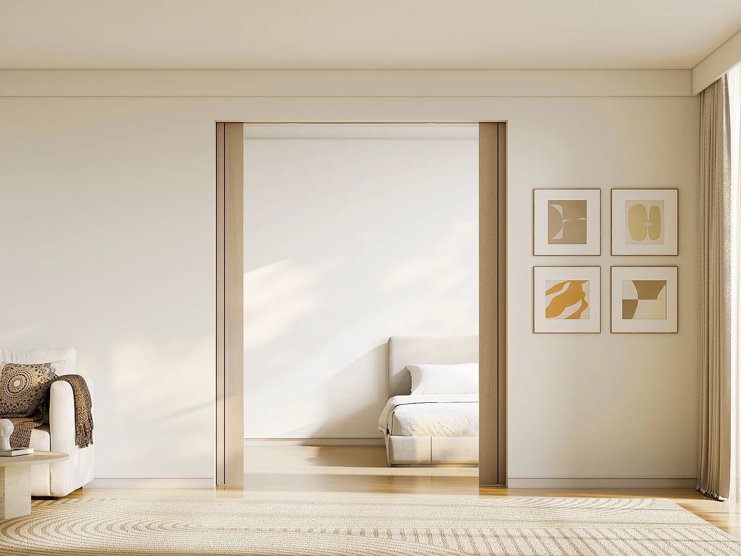 Porte coulissante double avec système à galandage en bois et MDF striée - 2 x H205 x L93 cm - AREZO