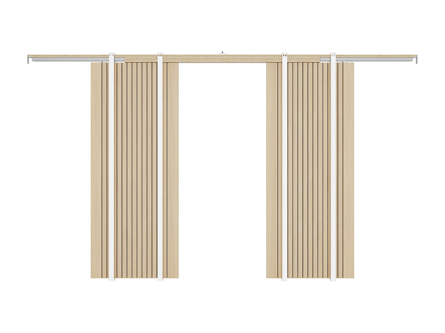 Porte coulissante double avec système à galandage en bois et MDF striée - 2 x H205 x L93 cm - AREZO