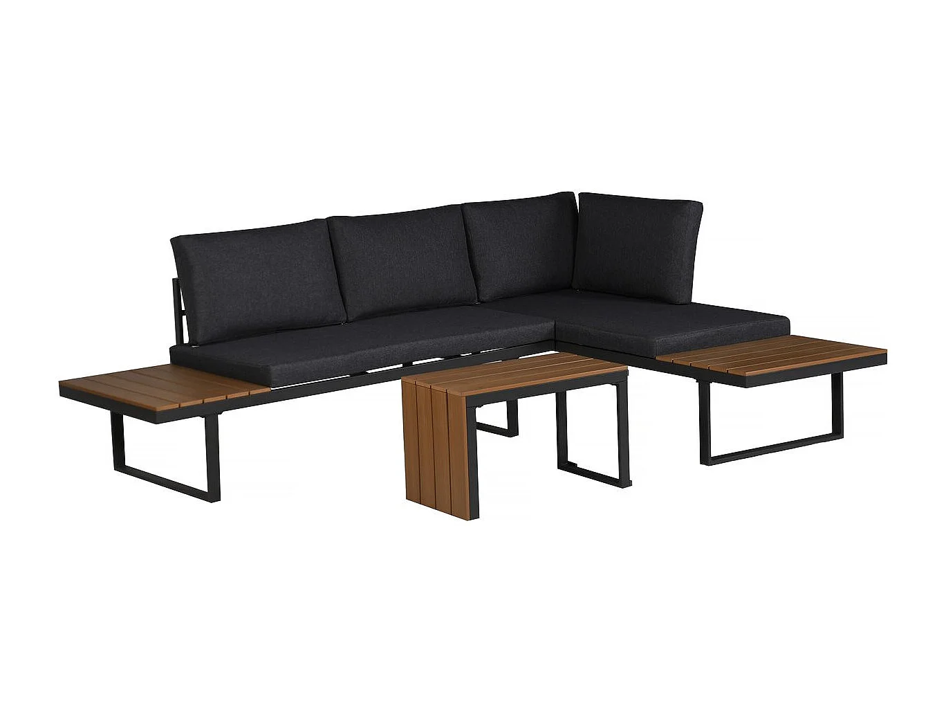 Conjunto de muebles de jardín sofá rinconera modular "Sylva" acabado imitación madera - 4 plazas - Gris