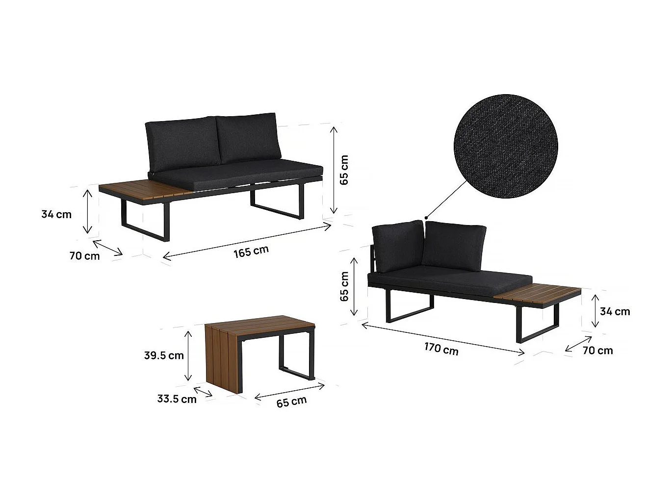 Conjunto de muebles de jardín sofá rinconera modular "Sylva" acabado imitación madera - 4 plazas - Gris