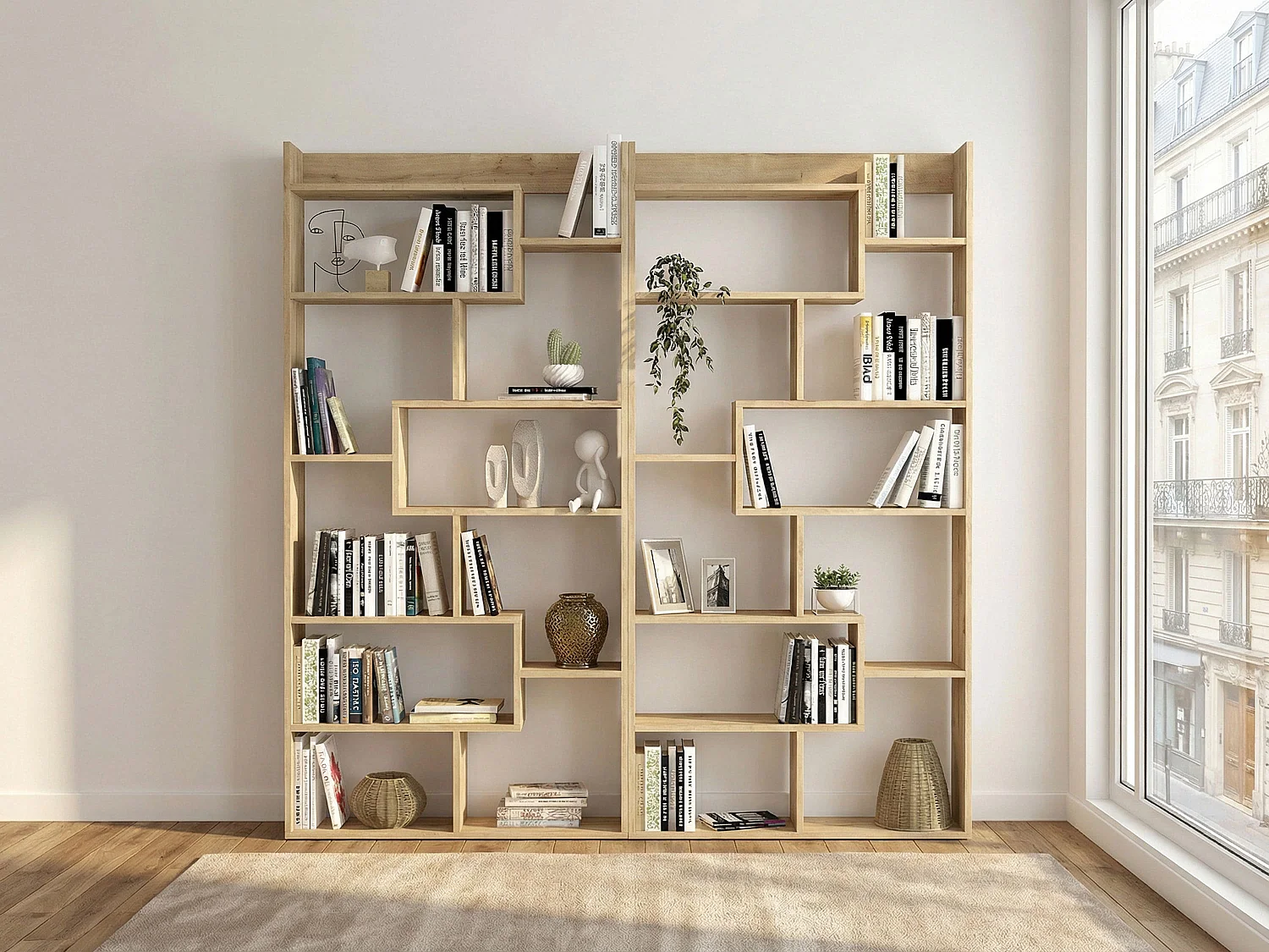 Lot de 2 étagères avec 9 niches - Naturel clair - PALERINO