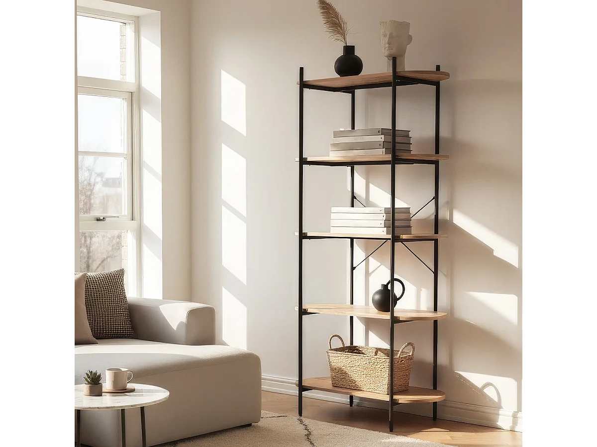 Etagère 5 niveaux noir et effet Chêne 80 cm - Vara