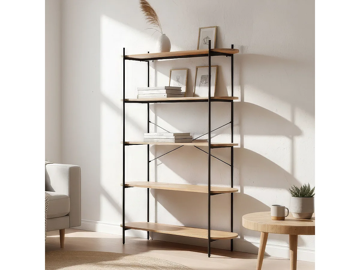 Etagère 5 niveaux noir et effet Chêne 120 cm - Vara