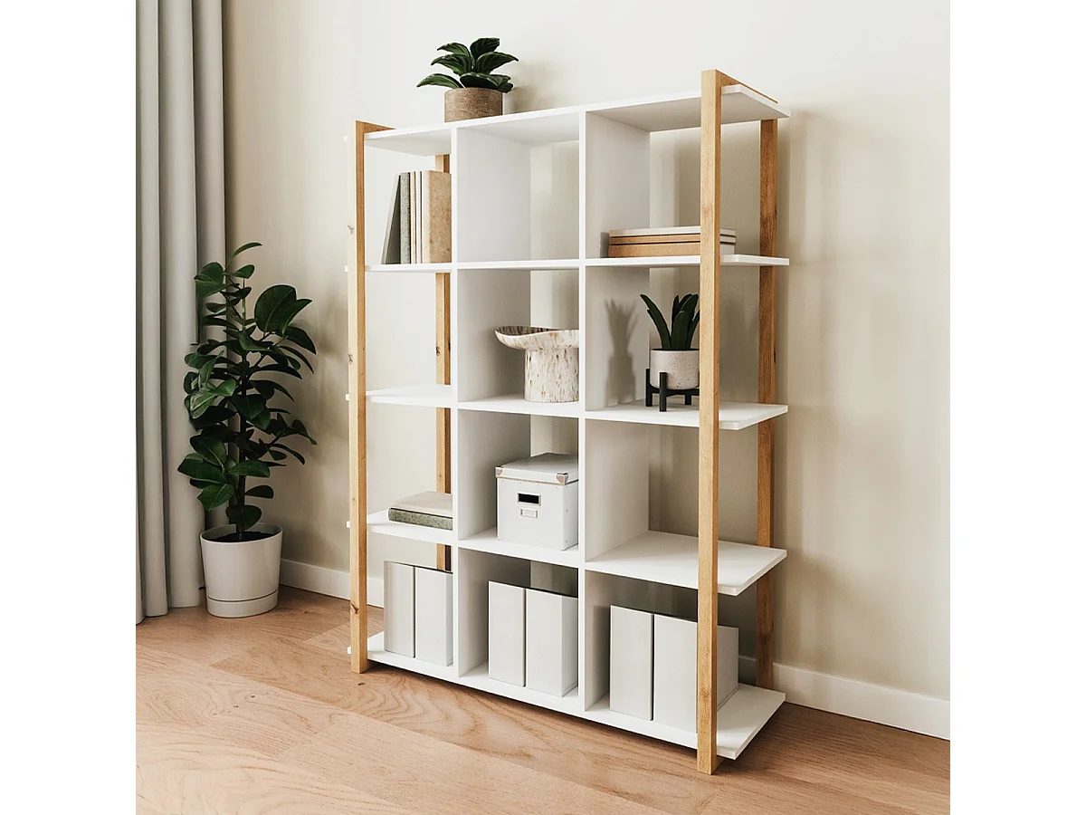 Etagère 4 niveaux blanc et effet bois 107 cm - Nora