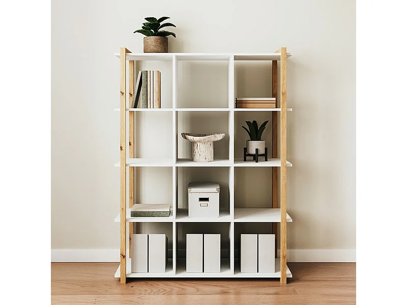 Etagère 4 niveaux blanc et effet bois 107 cm - Nora