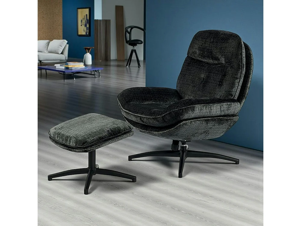 Fauteuil détente gris foncé pivotant avec repose-pieds IENA