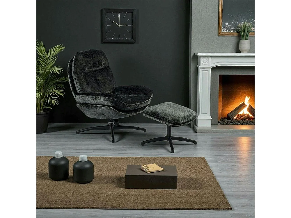 Fauteuil détente gris foncé pivotant avec repose-pieds IENA