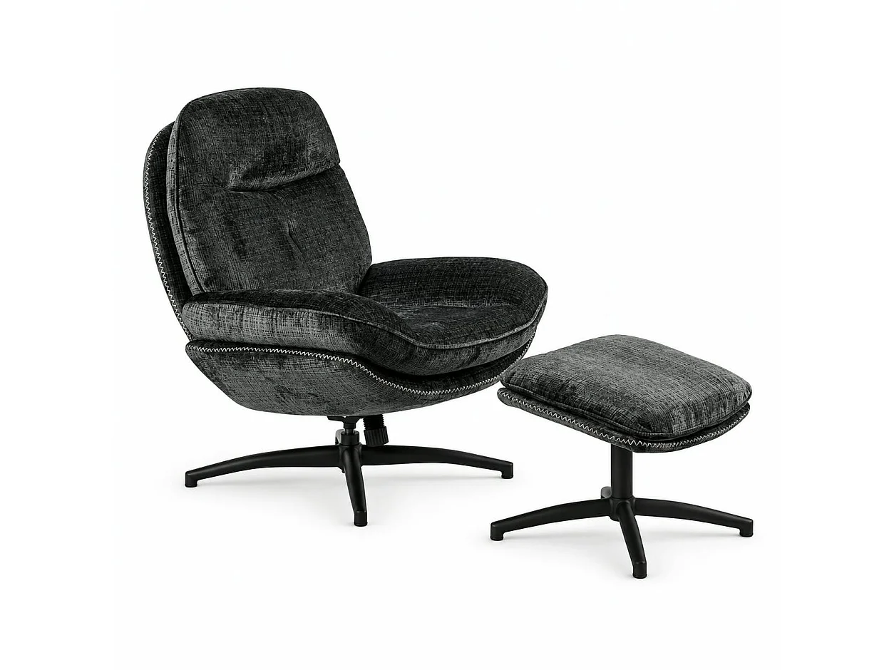 Fauteuil détente gris foncé pivotant avec repose-pieds IENA