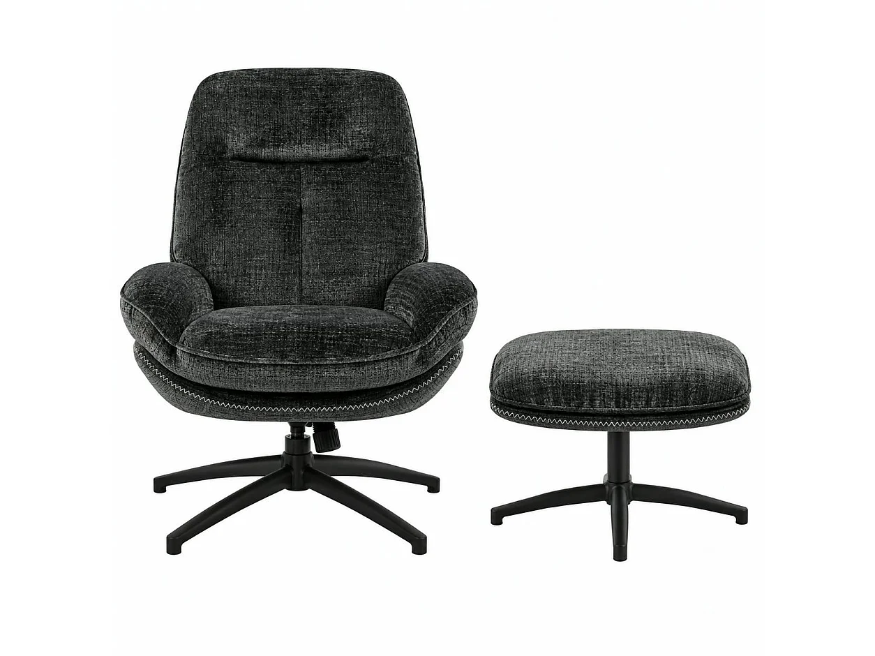 Fauteuil détente gris foncé pivotant avec repose-pieds IENA