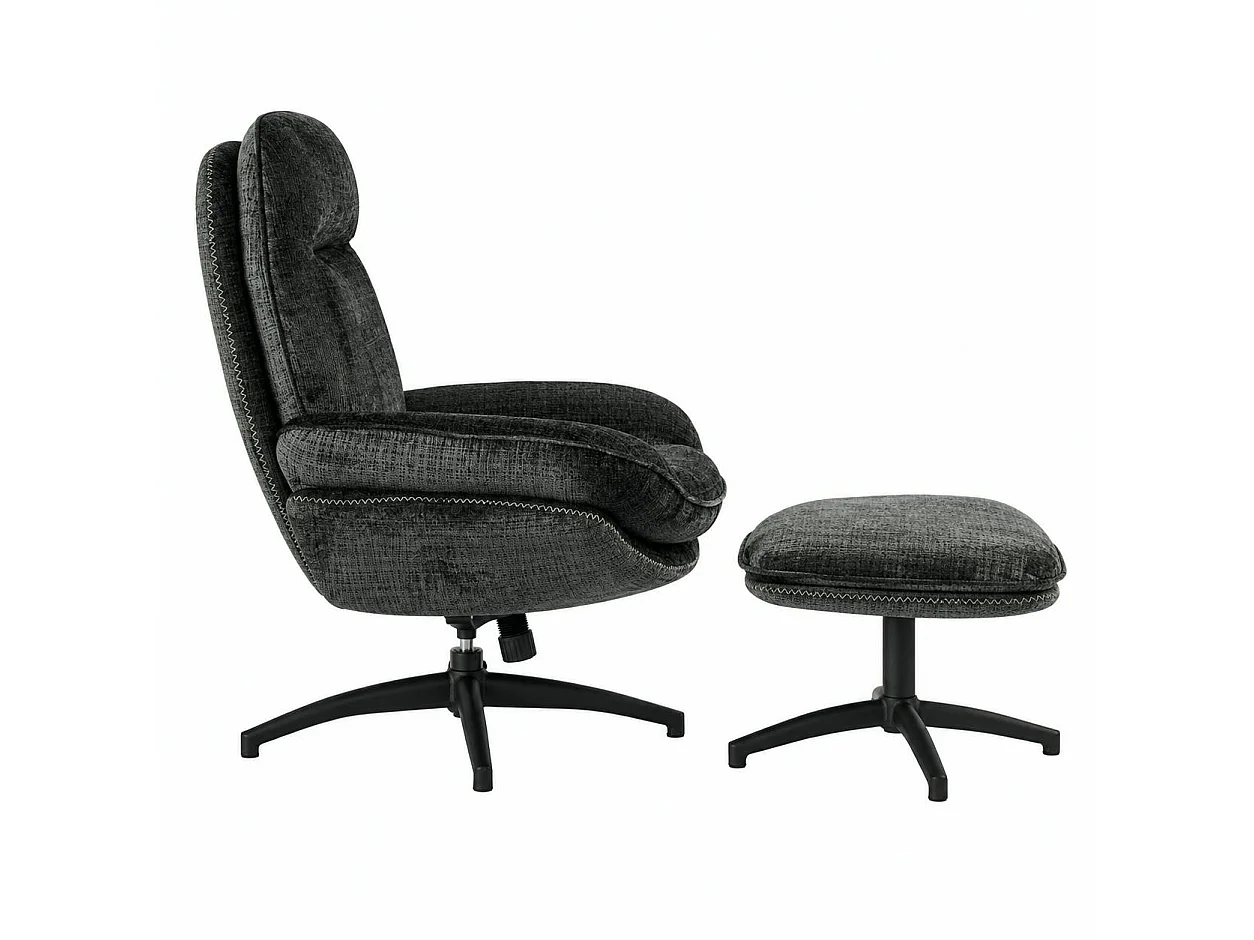 Fauteuil détente gris foncé pivotant avec repose-pieds IENA