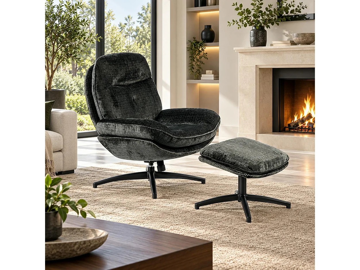 Fauteuil détente gris foncé pivotant avec repose-pieds IENA