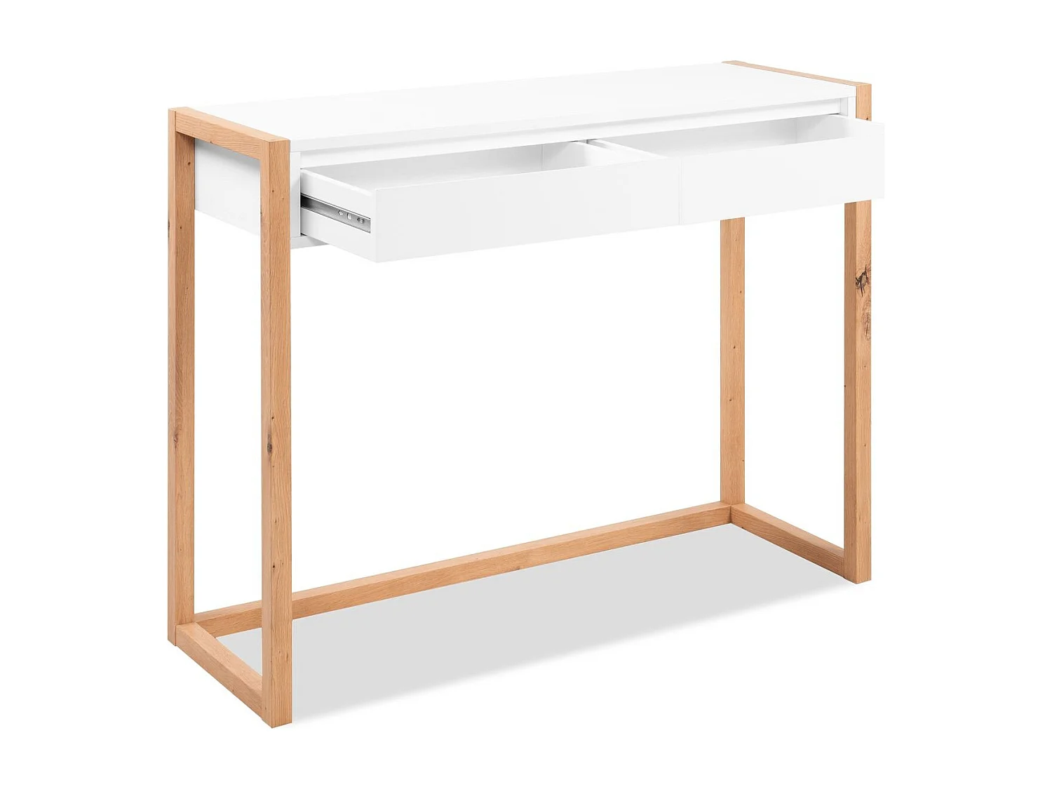 Bureau 2 tiroirs blanc et effet Chêne 100 cm - Nora