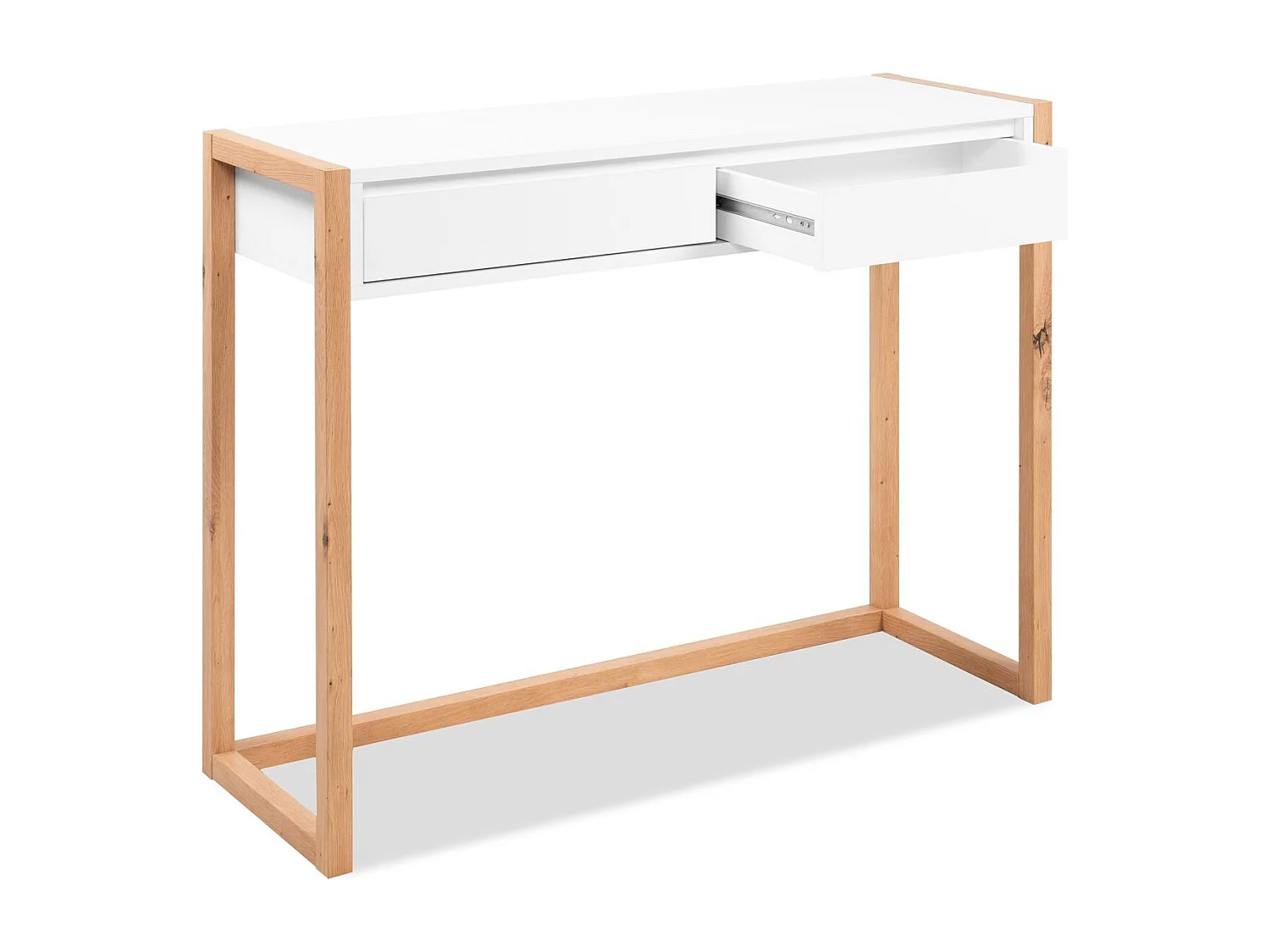 Bureau 2 tiroirs blanc et effet Chêne 100 cm - Nora