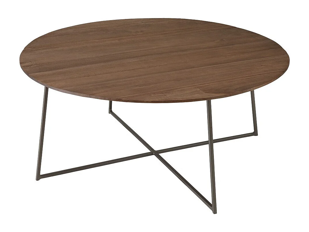 ROMY - Table basse ronde 80x80cm en bois de mindi pieds en métal noir