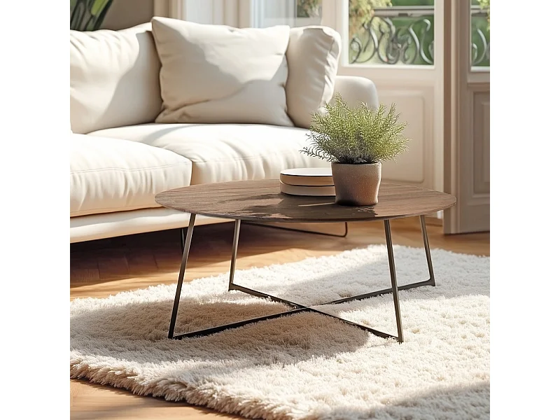 ROMY - Table basse ronde 80x80cm en bois de mindi pieds en métal noir