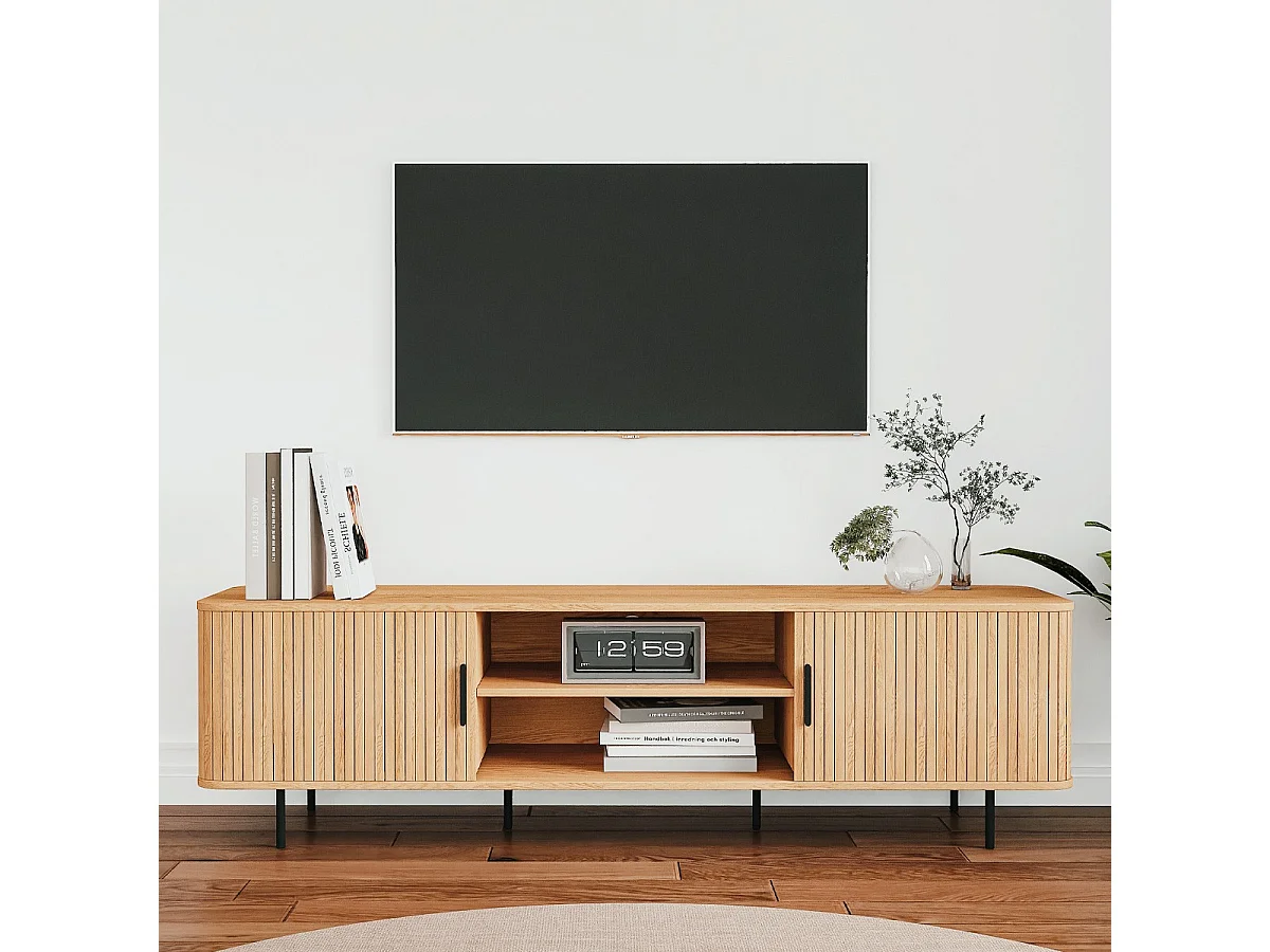 Meuble TV 2 portes 2 niches effet Chêne 160 cm - Sora