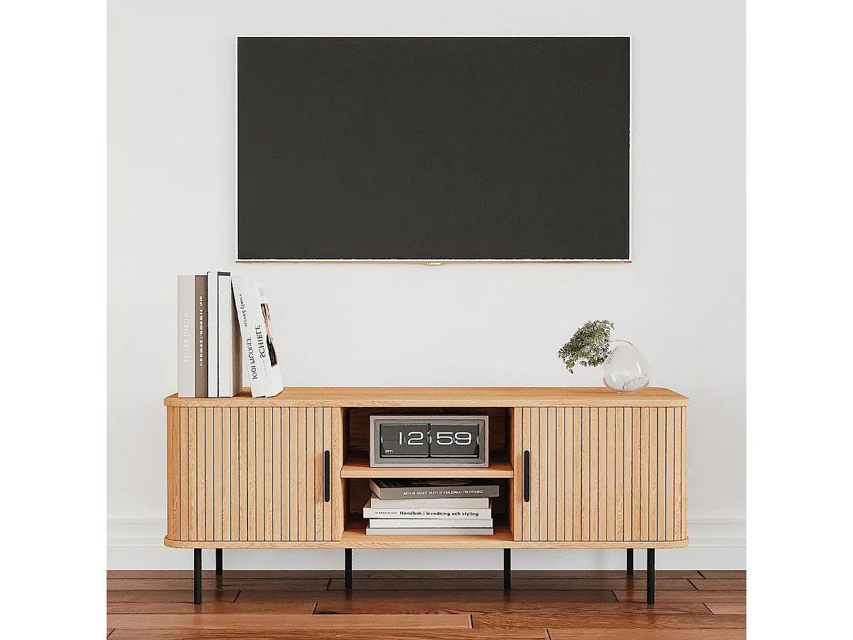 Meuble TV 2 portes 2 niches effet Chêne 120 cm - Sora