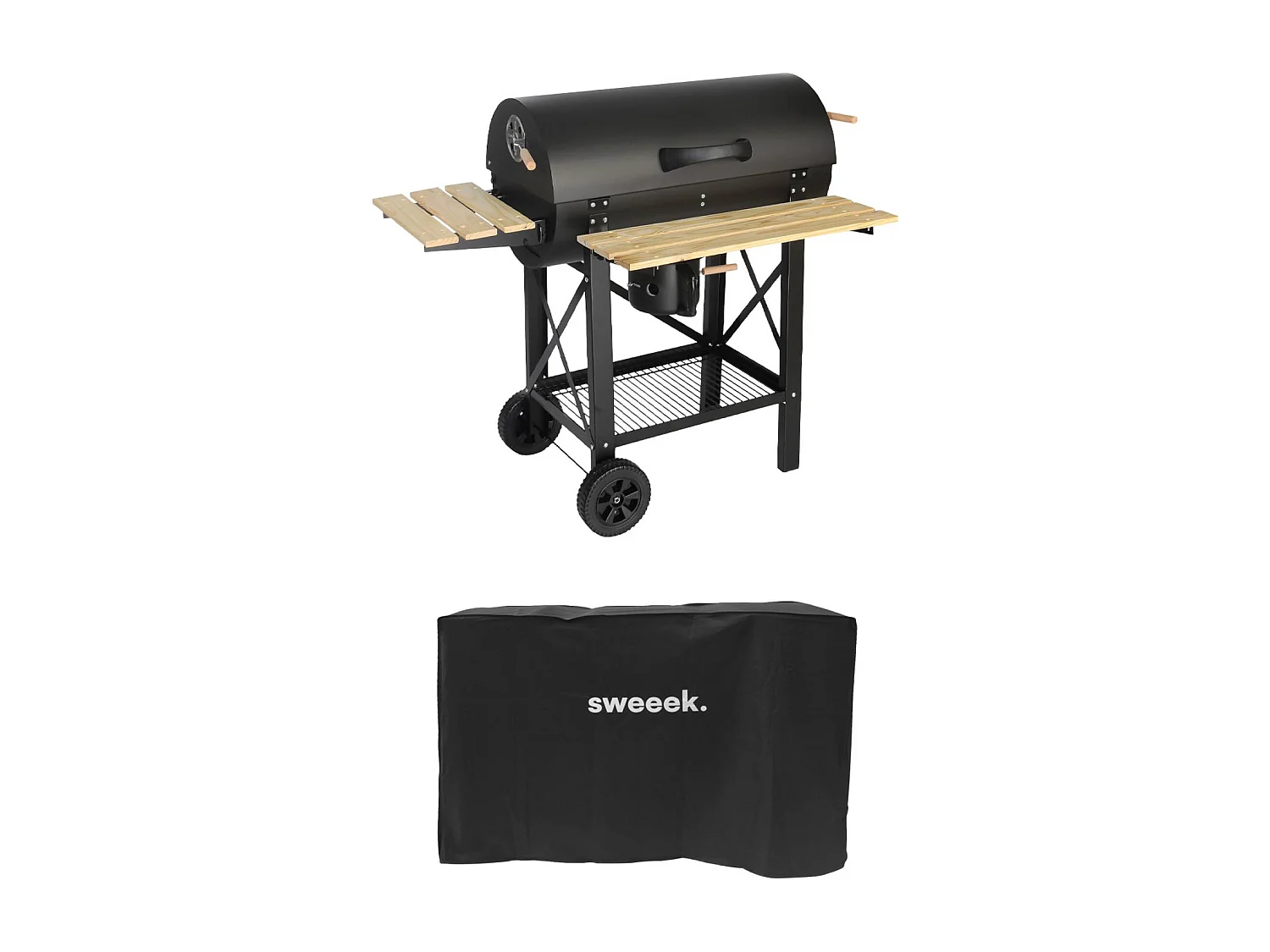 Barbecue américain charbon de bois - Serge noir - Smoker américain avec aérateurs. récupérateur de cendres. fumoir. housse